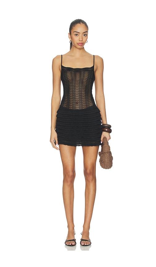 lovers and friends oliviyah wavy knit mini dress in black.