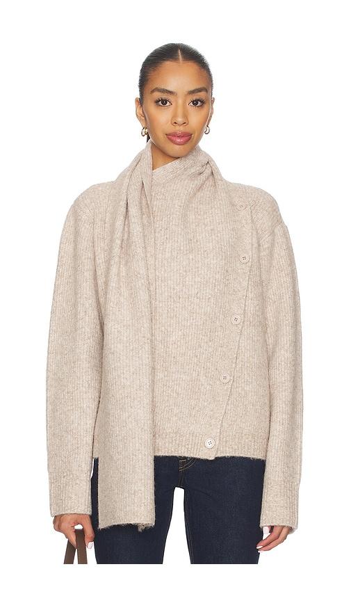 lovers and friends oren scarf neck cardigan in beige.