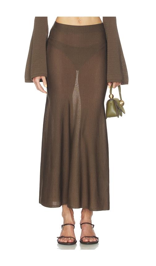 lovers and friends paisleigh knit midi skirt in brown.