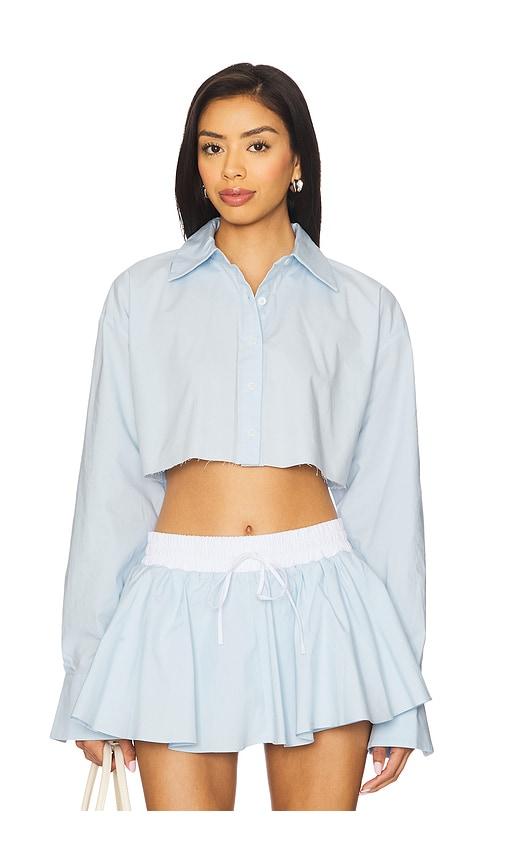 lovers and friends palmer cropped top in baby blue.