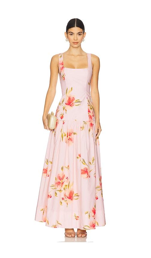 lovers and friends petal maxi dress in blush.
