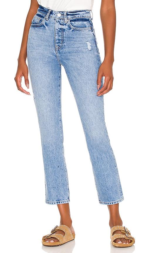 lovers and friends reece high rise slim straight jeans in denim-medium.