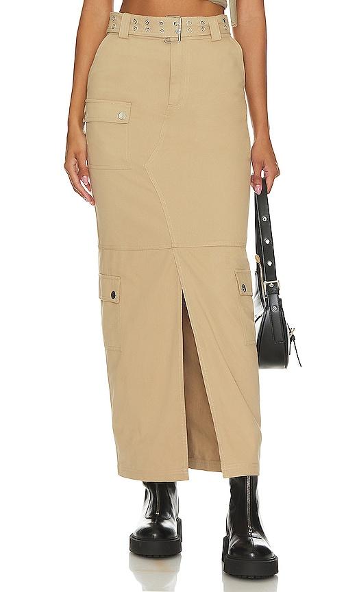 lovers and friends remy maxi skirt in taupe.