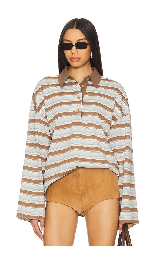 lovers and friends rowan rugby top in baby blue,tan.