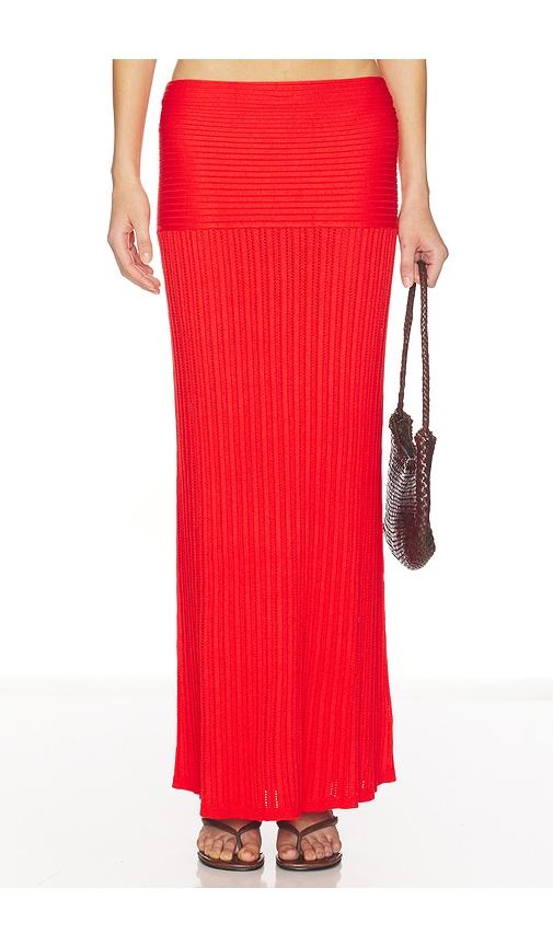 lovers and friends shania pointelle maxi skirt in red.
