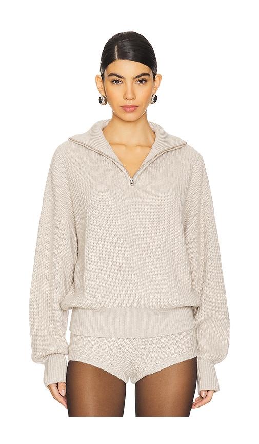 lovers and friends shivani zip sweater in beige.