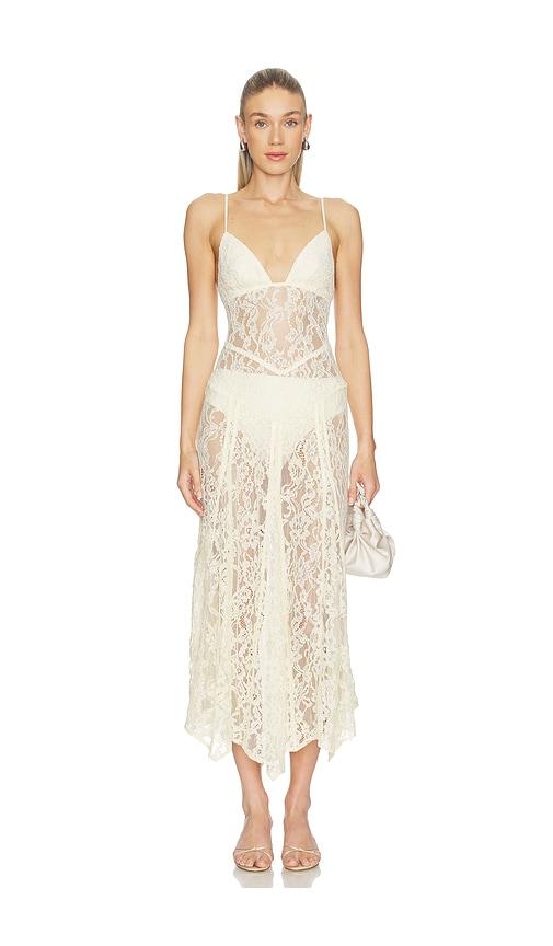 lovers and friends skye midi dress in ivory.