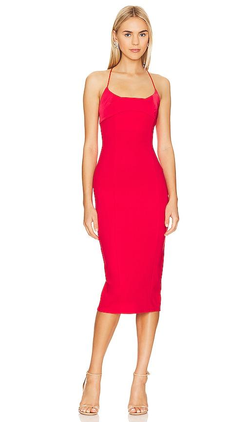 lovers and friends starling midi dress in red.