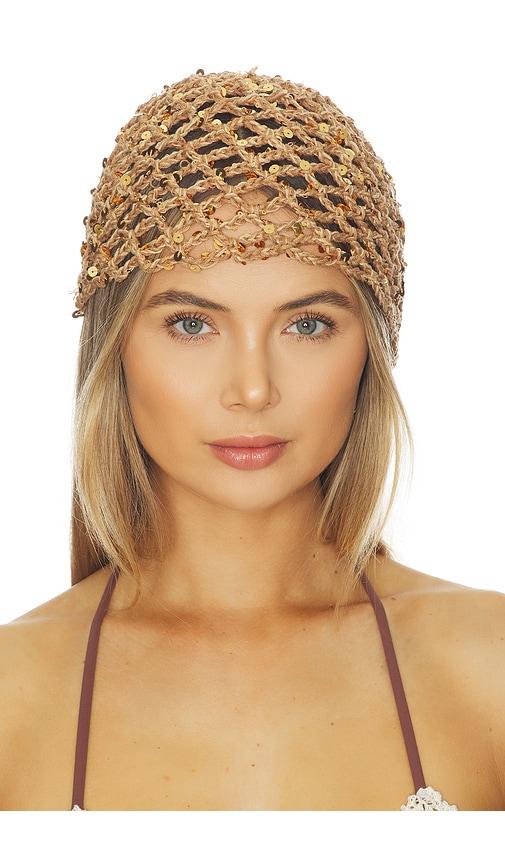 lovers and friends tanya crochet hat in taupe.