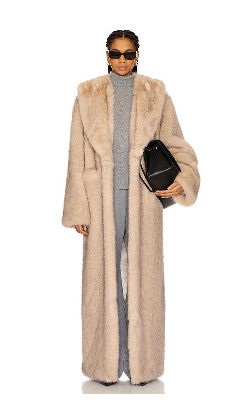 lovers and friends vincent faux fur coat in taupe.