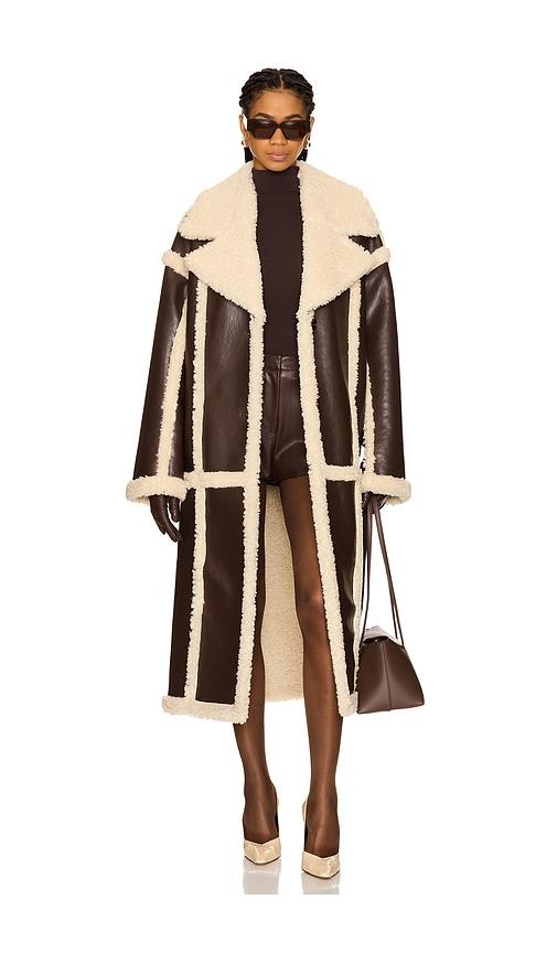 lovers and friends wayne faux shearling coat in brown.