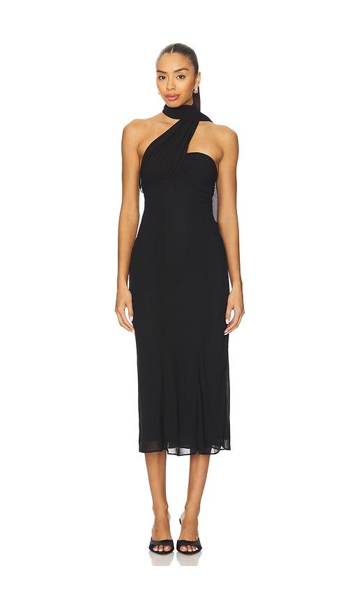 lovers and friends willow midi dress in black.