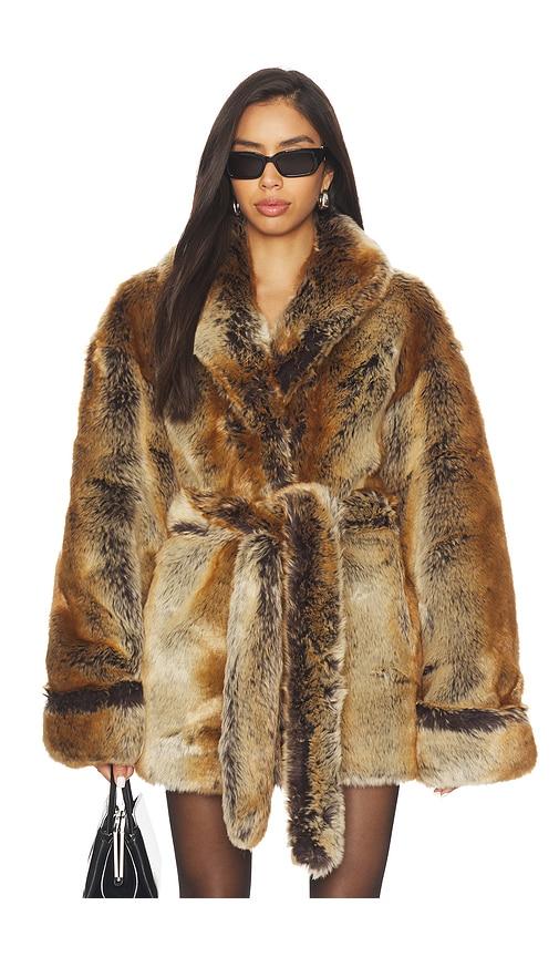 lovers and friends x emma leger margot faux fur coat in brown.