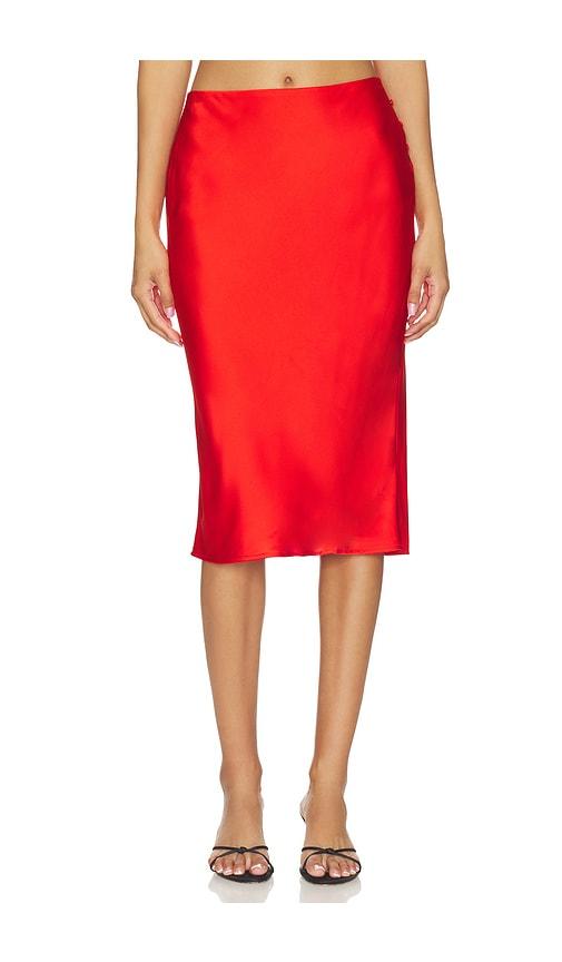 lovers and friends zoe midi skirt in red.