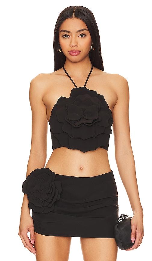 lovers and friends zora crop top in black.