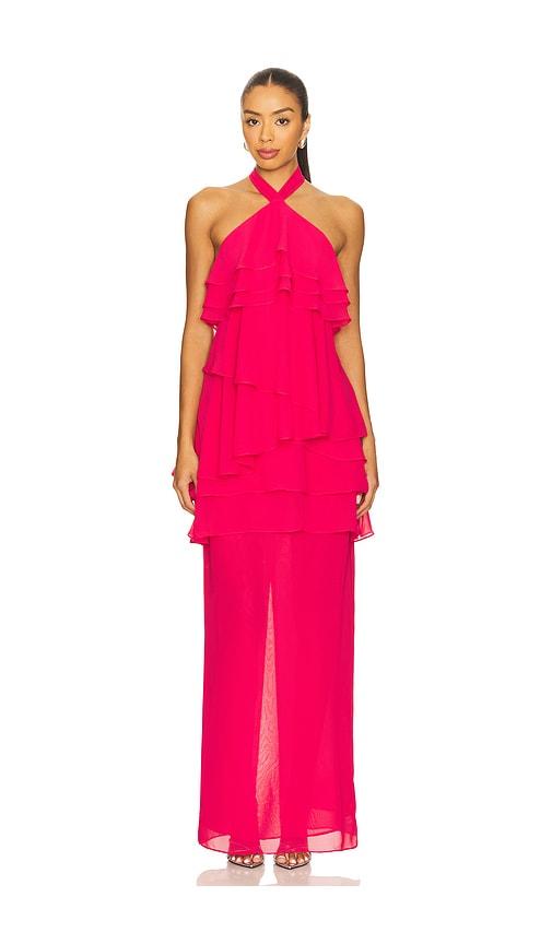 lovers and friends zuri gown in fuchsia.