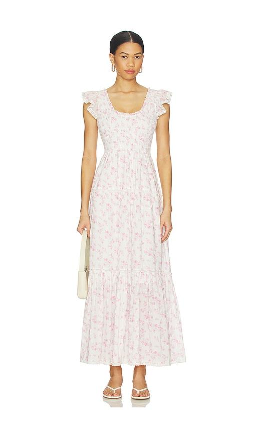 loveshackfancy chessie dress in white.