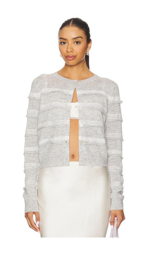 loveshackfancy claralise cardigan in grey.