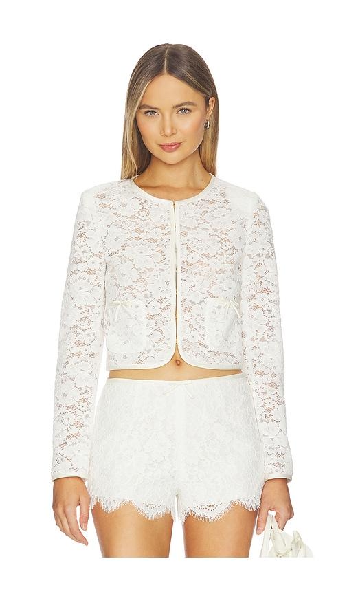 loveshackfancy junetta jacket in ivory.