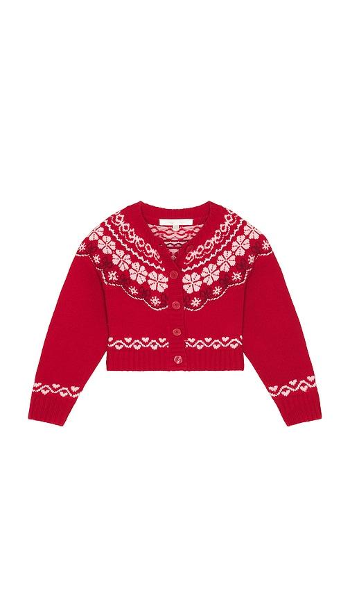 loveshackfancy kids wrenna cardigan in red.