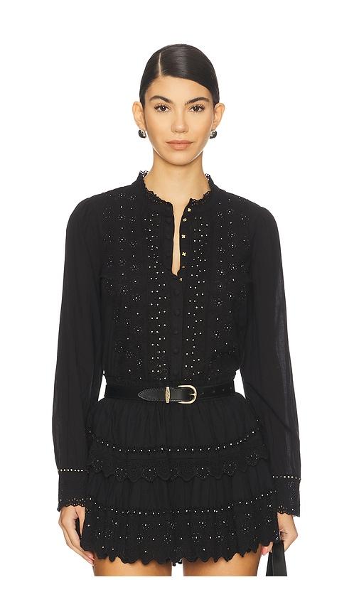 loveshackfancy larine top in black.