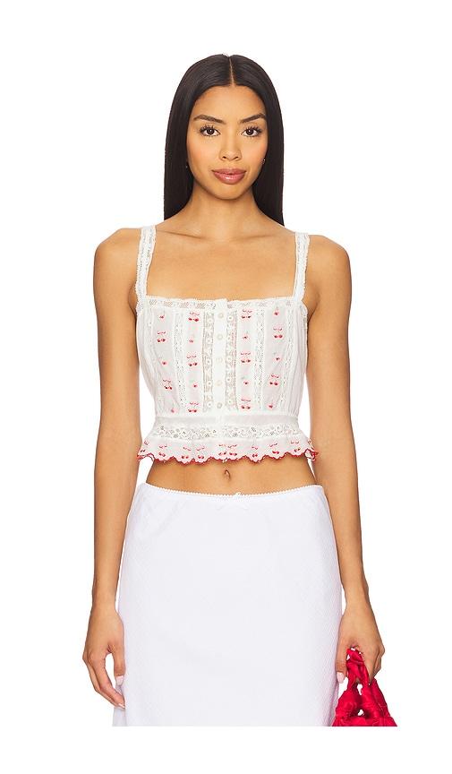 loveshackfancy vietta top in white.