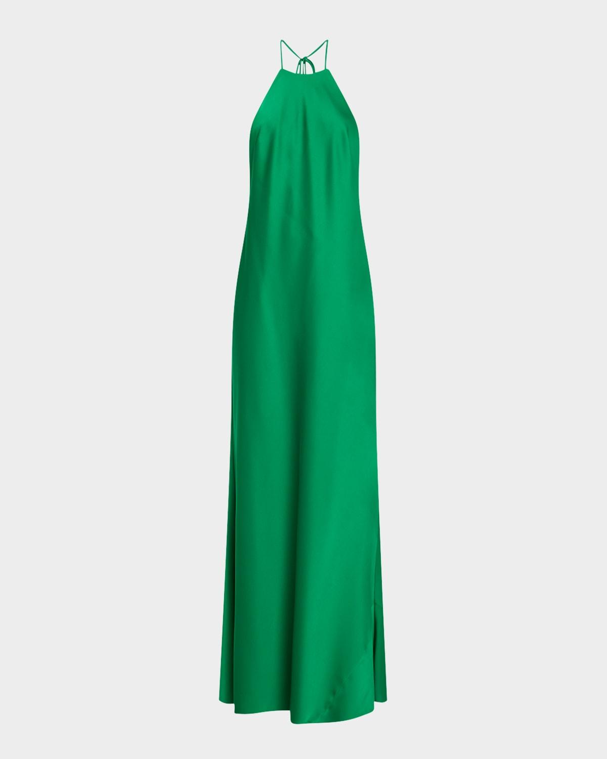 low-back satin halter gown
