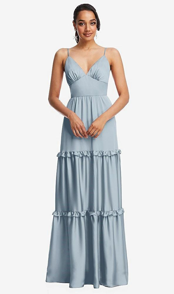 low-back triangle maxi dress with ruffle-trimmed tiered skirt