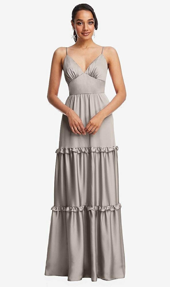 low-back triangle maxi dress with ruffle-trimmed tiered skirt