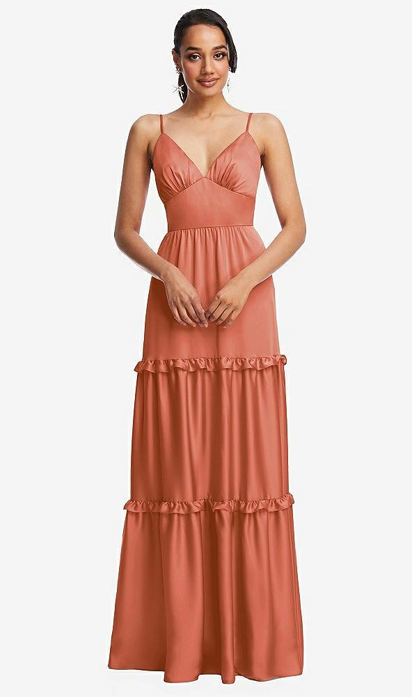 low-back triangle maxi dress with ruffle-trimmed tiered skirt