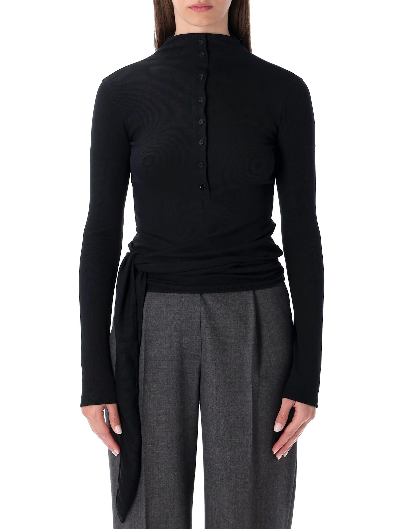 low classic black long sleeve half-neck wrap top