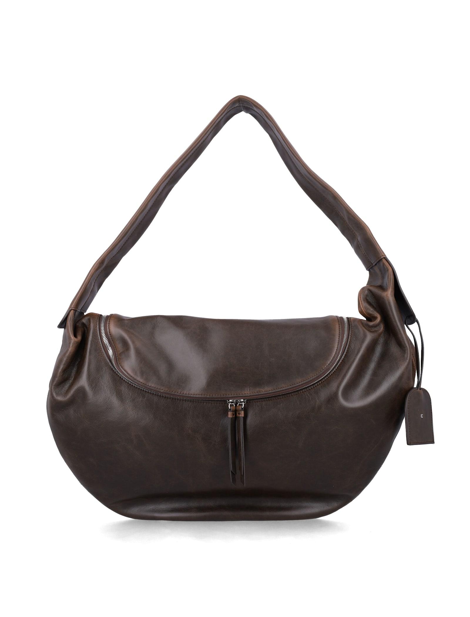 low classic brown cow leather hobo bag