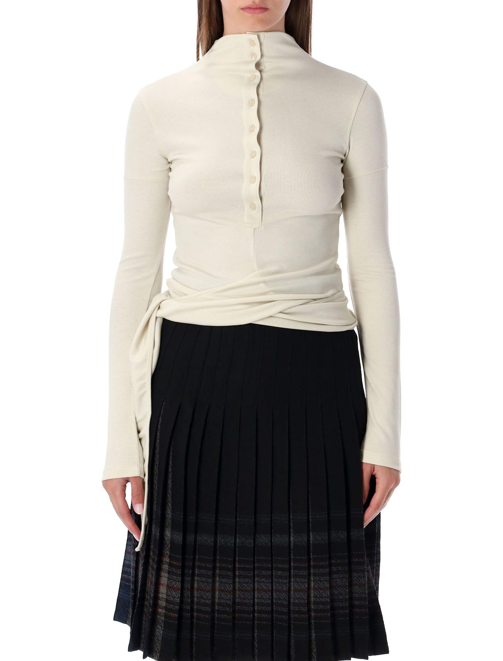 low classic cream long sleeve half-neck wrap top