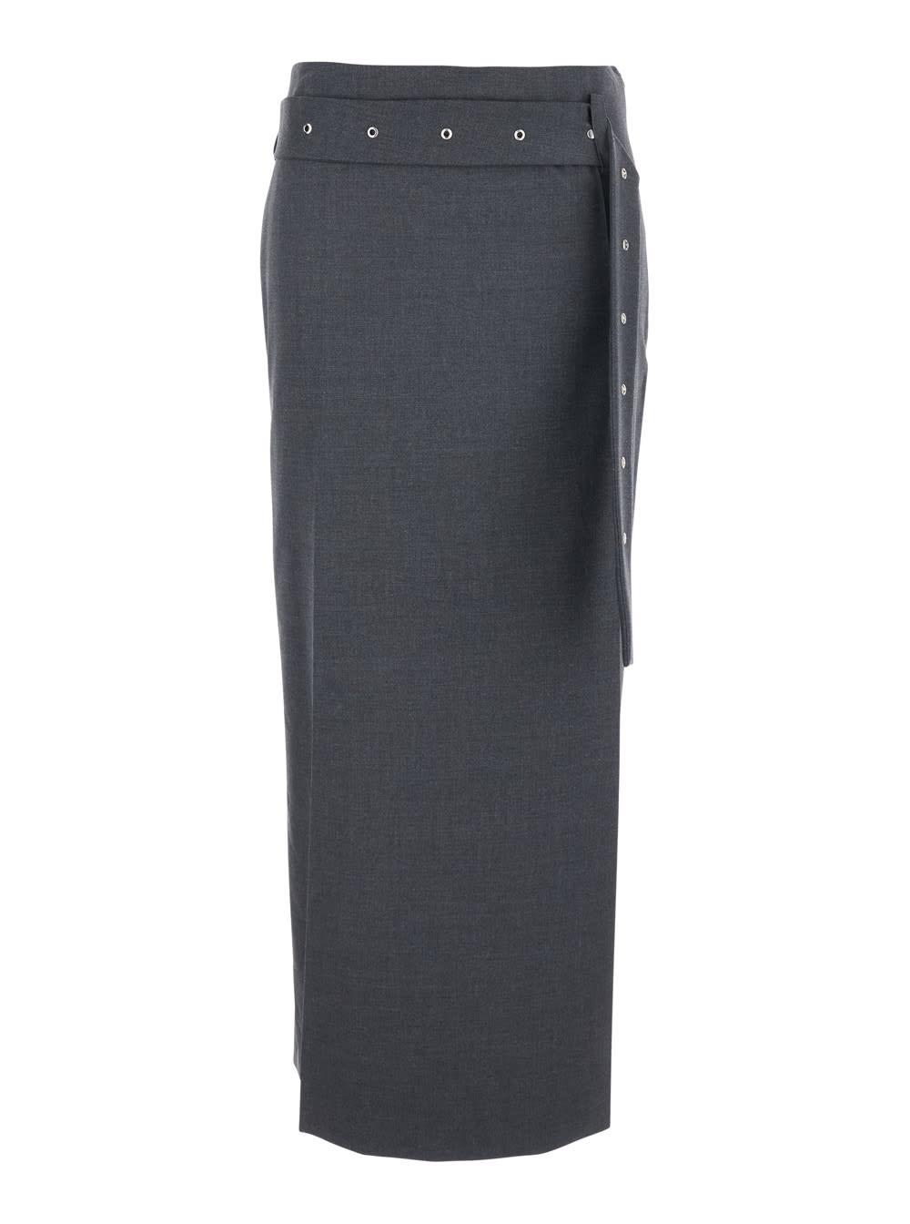 low classic grey skirt with waist belt in fabric woman