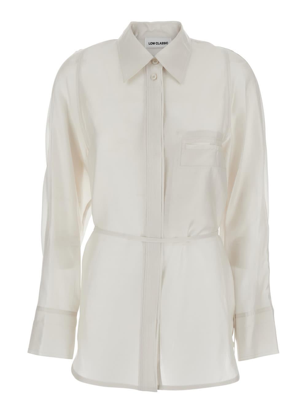 low classic white shirt with classic collar and rear strap in tech fabric woman