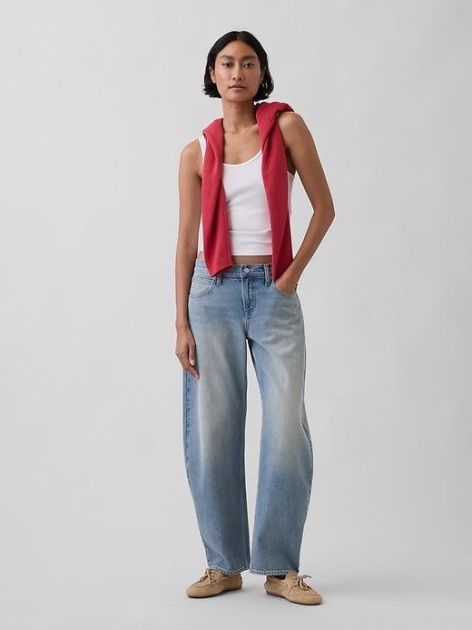 low rise barrel jeans