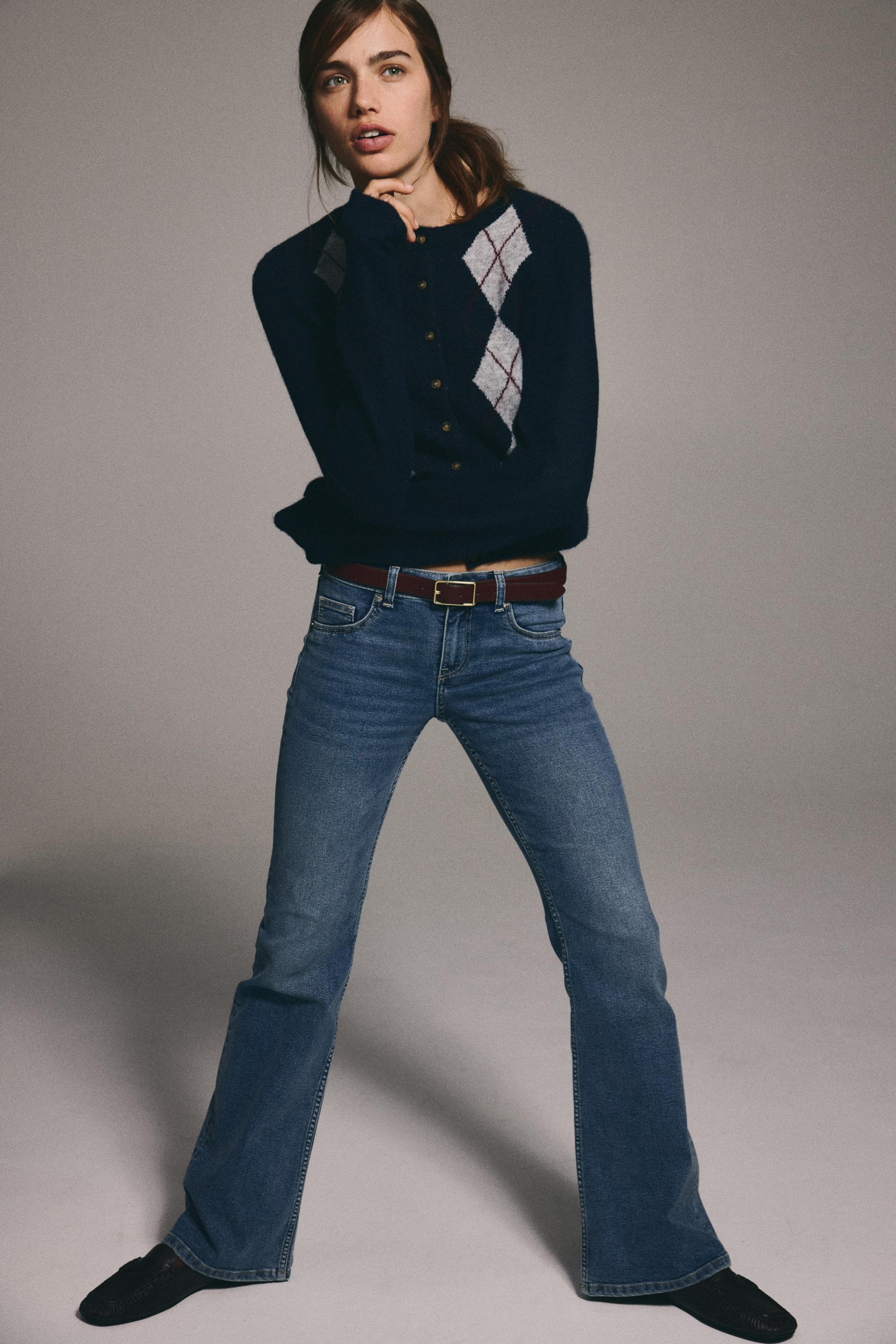 low rise flared leg jeans