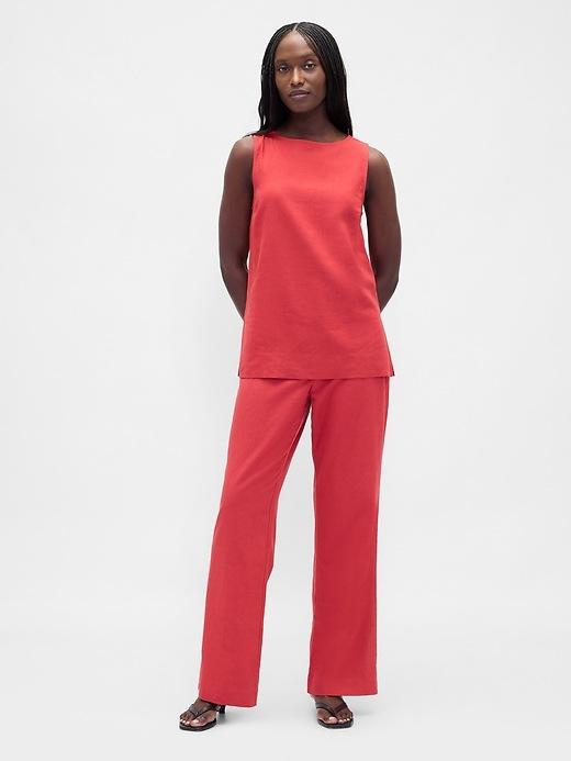 low rise linen-blend flare pants