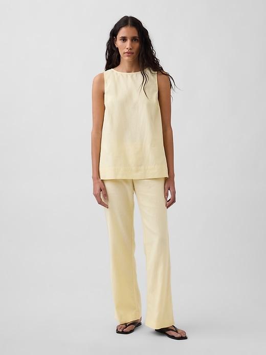 low rise linen-blend flare pants