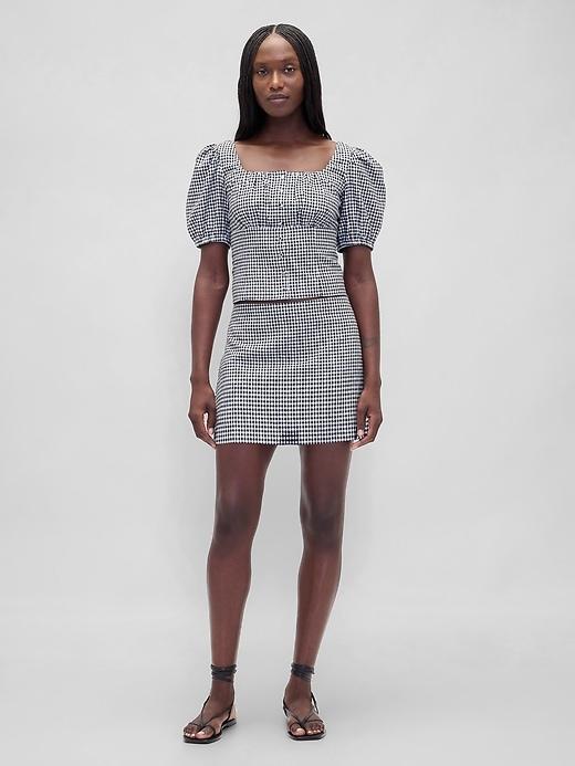 low rise linen-blend mini skort