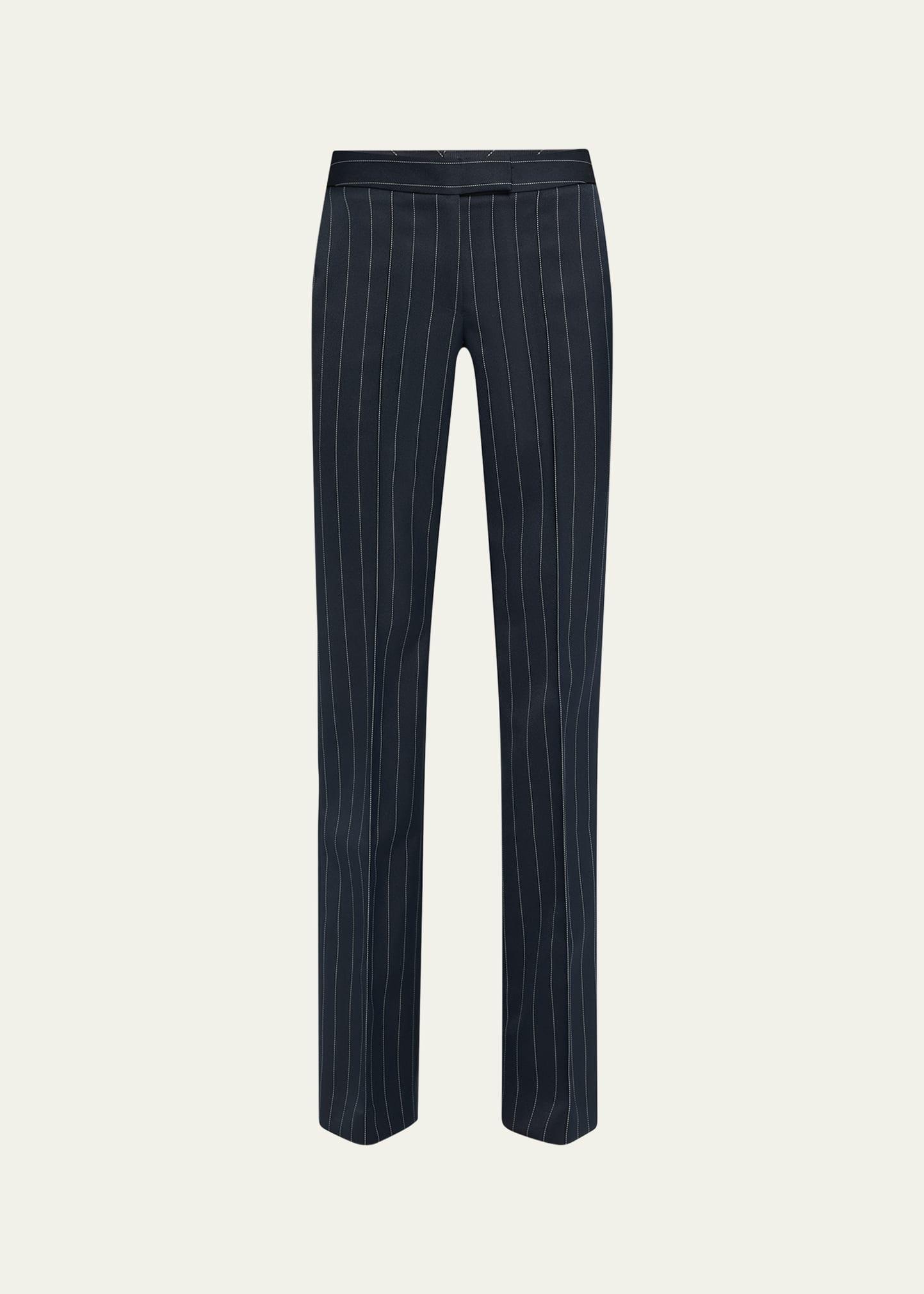 low rise pinstripe trousers