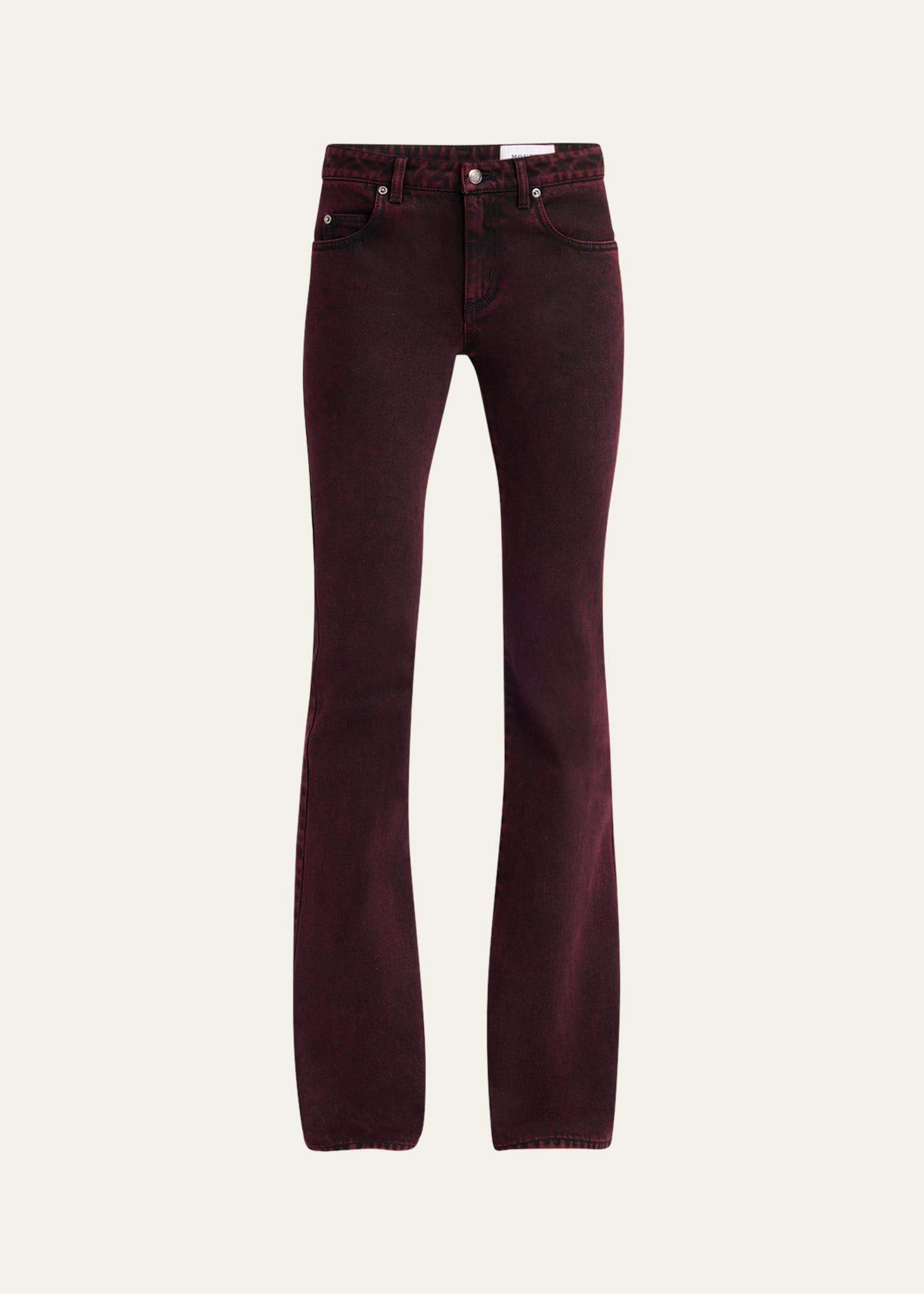 low-rise red-wash denim flare trousers