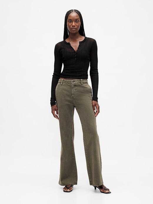 low rise relaxed flare khakis