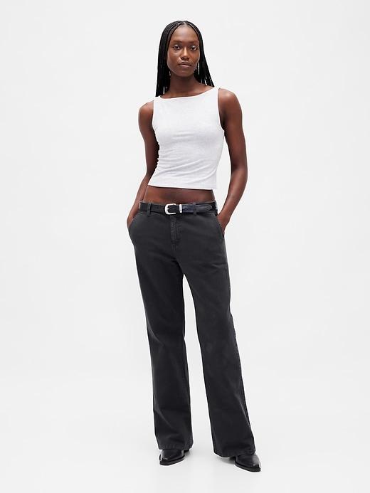 low rise relaxed flare khakis