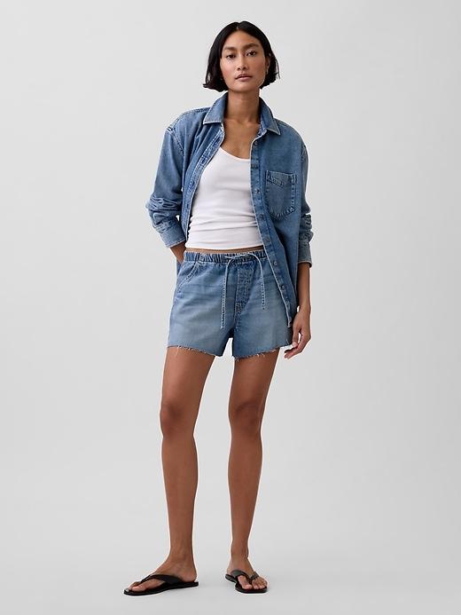 low slung easy denim shorts
