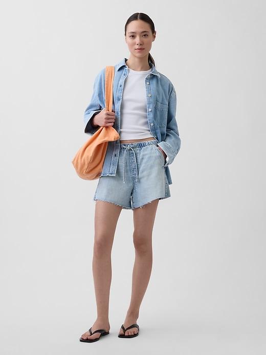 low slung easy denim shorts
