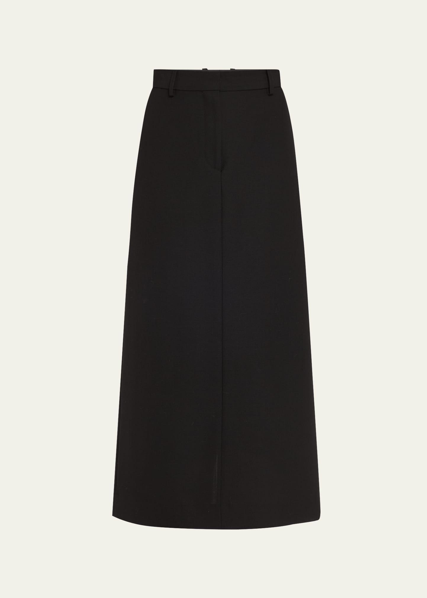 low-waist tailored straight midi skirt