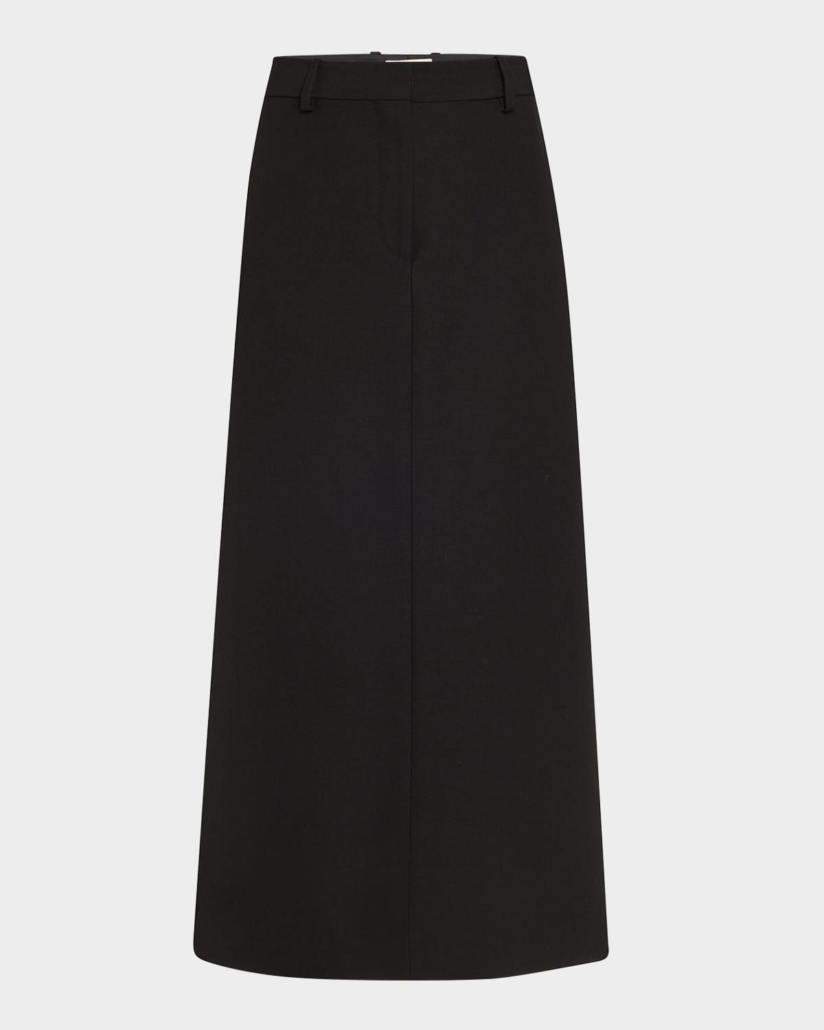 low-waist tailored straight midi skirt