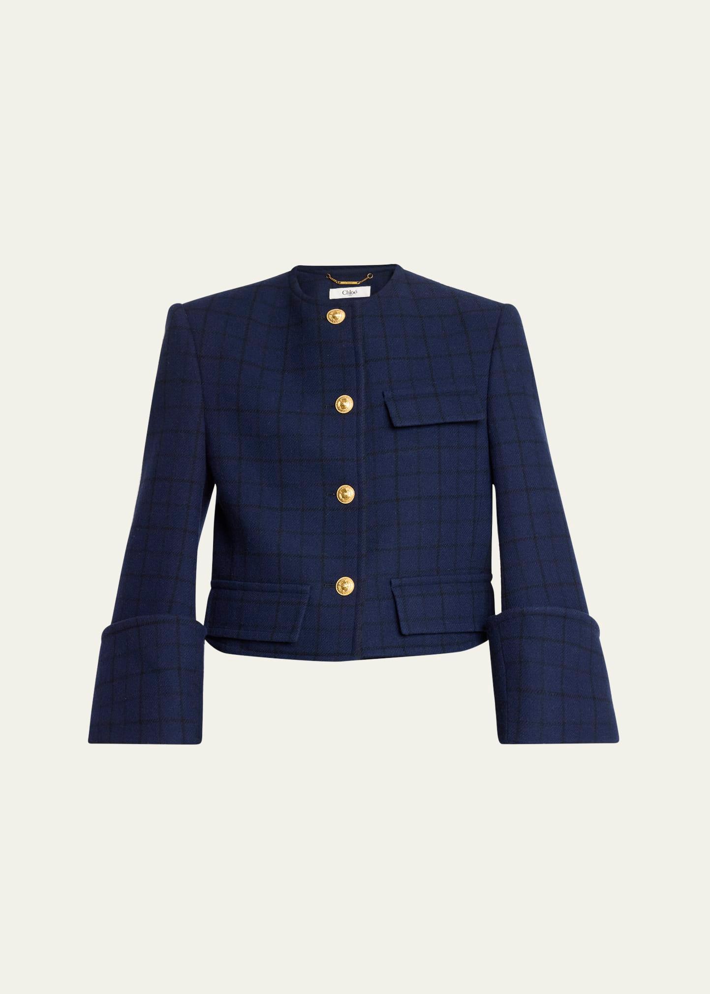 lower impact wool check crop jacket