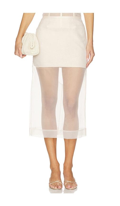 lpa carlea midi skirt in nude.